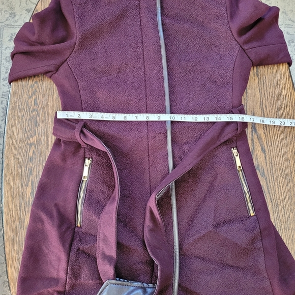 Nine West Faux-Leather Binding Wool-Blend Coat in Wine Color Size Women's Small - Picture 11 of 14
